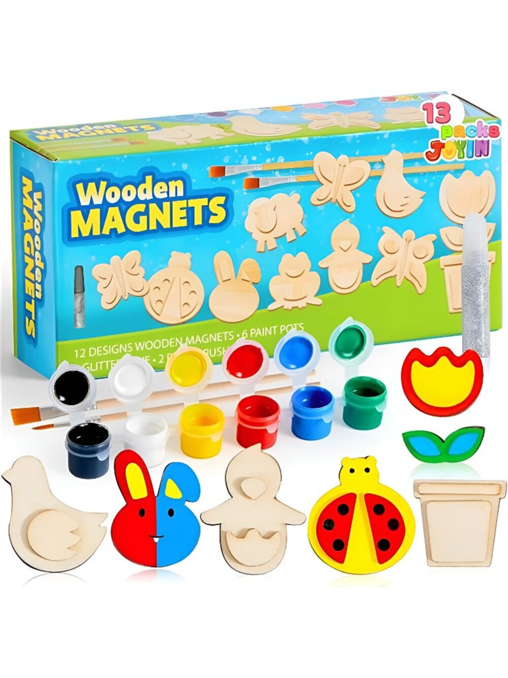 13 Wooden Magnet Creativity Arts & Crafts Painting Kit for Kids